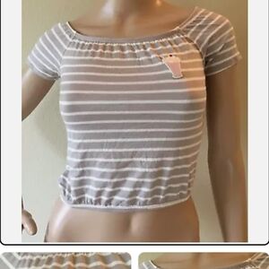 Wet Seal Grey and white striped off the shoulder top with ice cream patch
